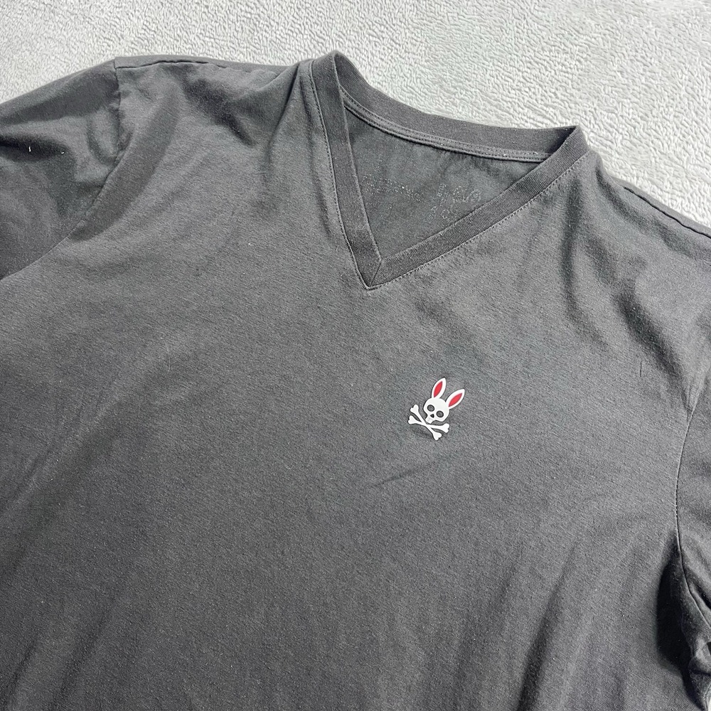 Psycho Bunny Shirt Men's Medium Gray Short Sleeve Tee V Neck Embroidered Logo
